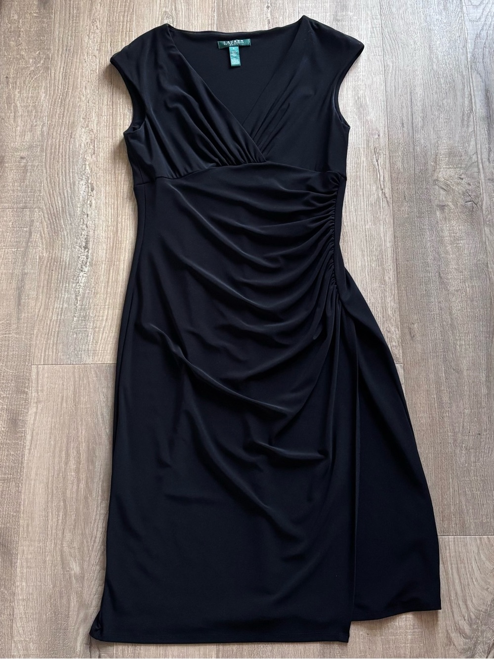 Ralph Lauren V-Neck Sleevless Drapey Dress in Black